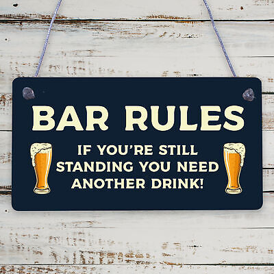 Bar Rules Still Standing Alcohol Beer Pub Plaque Funny Man Cave Sign Wall Gift