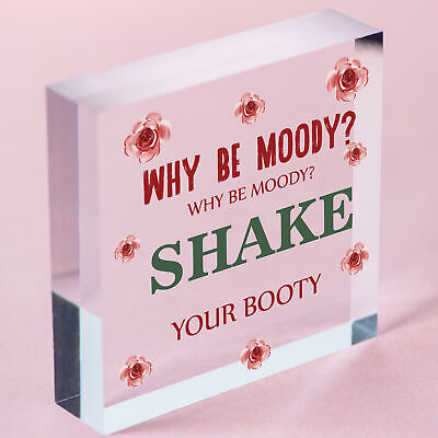 Why Be Moody Shake Your Booty Hanging Heart Gift Novelty Friendship Plaque Sign