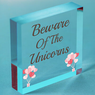 Beware Of The Unicorns Novelty Wooden Hanging Shabby Chic Plaque Unicorn Sign