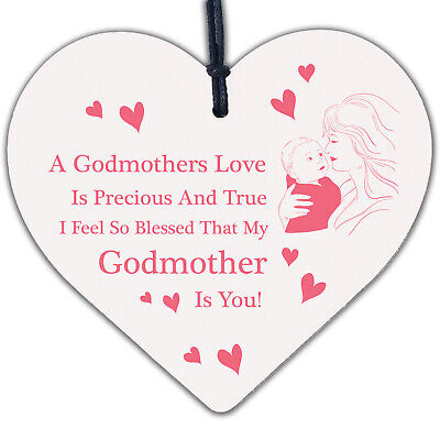 Blessed With Godmothers Love Wooden Hanging Heart Plaque Sign Mothers Day Gift