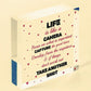 Life is Like A Camera Plaque Gift Wood Heart Motivational Friend Colleague Signs