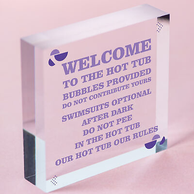 Welcome Hot Tub Rules Hanging Garden Party Shed Novelty Funny Wall Sign