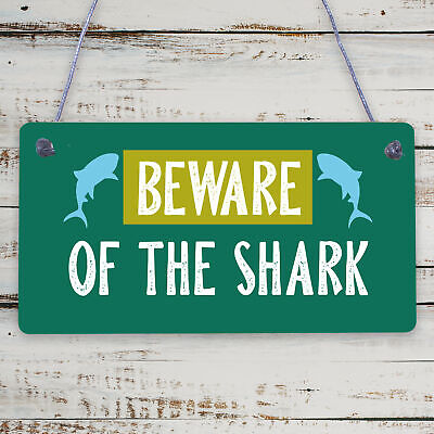 Funny Beware Of The Shark Hot Tub Pool Sign Novelty Party Spa Garden Signs