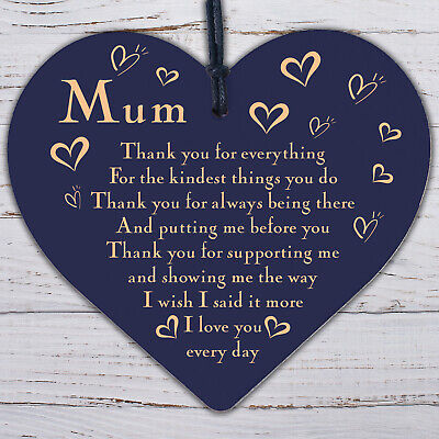 THANK YOU Gift For Mum Mummy Birthday Christmas Shabby Chic Wood Heart Plaque