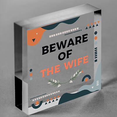 Beware Of The Wife Novelty Wooden Hanging Shabby Chic Plaque Anniversary Gift