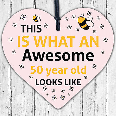 AWESOME 50 Year Old Funny 50th Birthday Gift 50th Birthday Card Wooden Heart