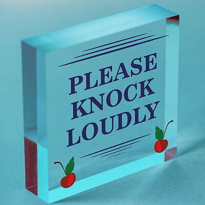 Please Knock Loudly Hanging Door Sign Plastic Contempary Wall Decorative Plaque