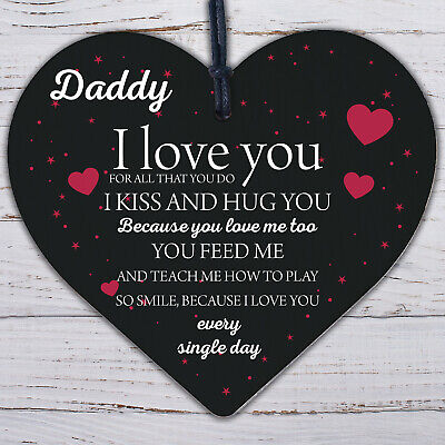 Daddy I Love You Wood Heart Father's Day Gifts For Him Dad Daughter Son Birthday