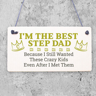 Best Step Dad Crazy Kids Novelty Wooden Hanging Plaque Fathers Day Love Gift