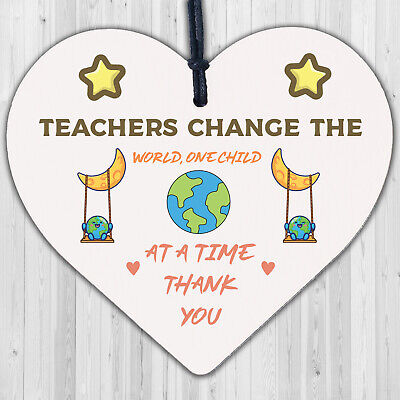 Teachers Change The World Wooden Hanging Heart Plaque Shabby Chic Thank You Gift