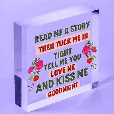 Read Me A Story Kiss Me Goodnight Wooden Hanging Plaque Bedroom Door Decor Sign