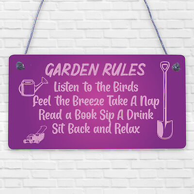 Garden Rules Sign Hanging Shed Summerhouse Plaque Rustic Gift For Family Home