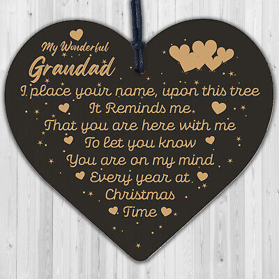 Christmas Memorial Grandad Father Handmade Wooden Heart Tree Decoration Bauble