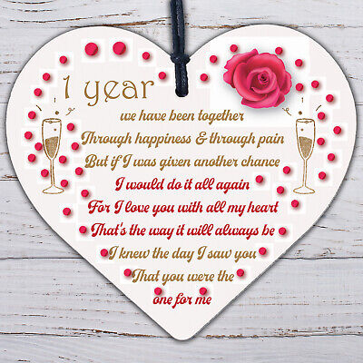 Anniversary 1st Wedding Anniversary Engagement Wooden Heart Plaque Gift Keepsake