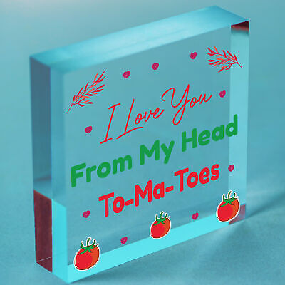 Valentines Day: LOVE YOU HEAD TOMATOES Wood Hanging Heart Sign Funny Kitchen