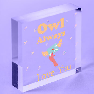 Valentines: OWL ALWAYS LOVE YOU - Wood Hanging Heart Plaque Sign Friendship Gift