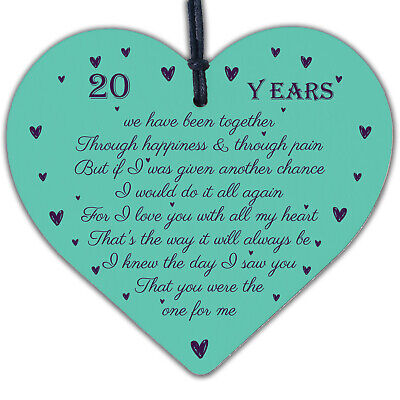 Anniversary 20th Wedding Anniversary Engagement Wood Heart Plaque Gift Keepsake