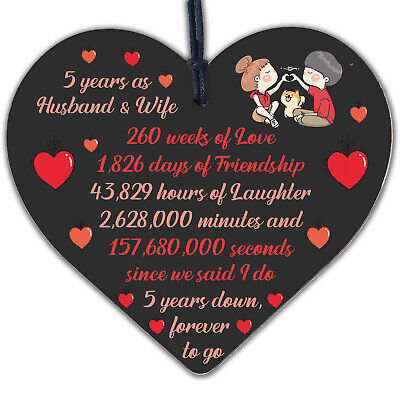 5th Wedding Anniversary Plaque Five Year Anniversary Gift For Her Husband Wife