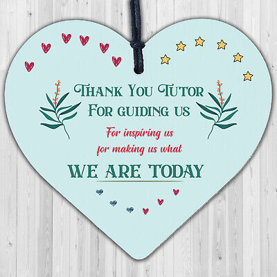 Thank You Tutor Teacher Mentor Support Wooden Heart Leaving Gift Plaque Sign