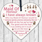 Thankyou Maid Of Honour Wooden Heart Wedding Keepsake Bestfriend Bride Gift Sign