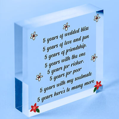 5th Wedding Anniversary Card Gift For Husband Wife Five Year Anniversary Gift