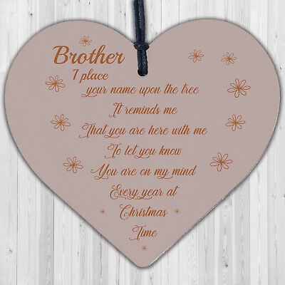 Brother Memorial In Loving Memory Wooden Heart Christmas Bauble Decoration