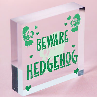 Beware Of The Hedgehog Novelty Wooden Hanging Shabby Chic Plaque Animal Sign