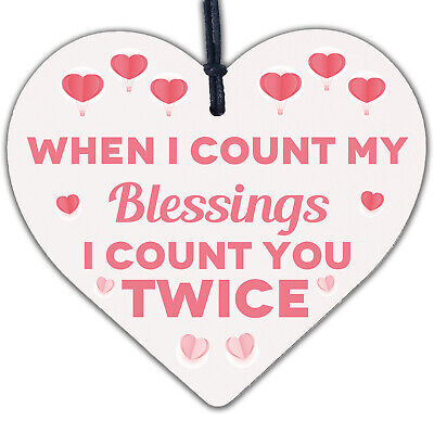 Blessings Count You Twice Wooden Hanging Heart Plaque Friendship Love Gift Sign