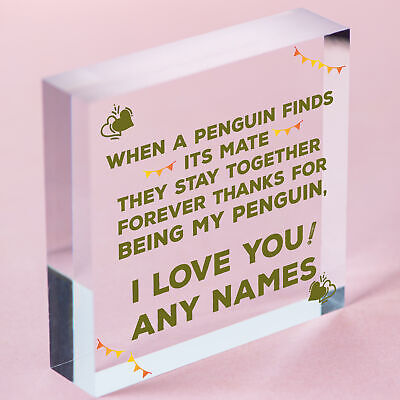 Novelty Gift For Valentines Anniversary Penguin Couple Gift Personalised