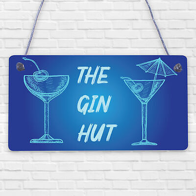 The Gin Hut Novelty Funny Home Bar Hanging Sign Garden Man Cave Decor Gifts