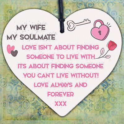 Soulmate Gift For Wife Wood Heart Anniversary Gift For Wife Love Gift For Her