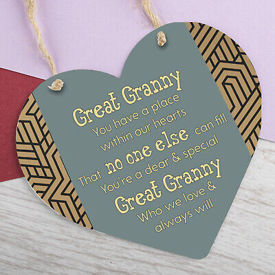 THANK YOU Love Great Granny Wooden Heart Gift Birthday Christmas Keepsake Plaque