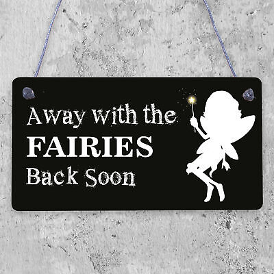 Away With The Fairies Novelty Hanging Chic Plaque Novelty Fairy Garden Sign