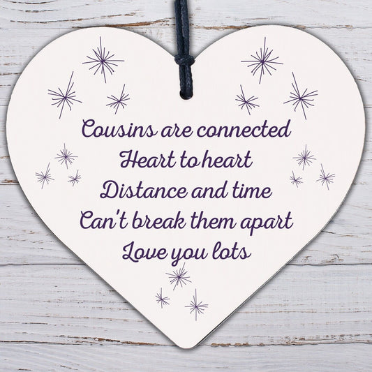 Birthday Christmas Gift For Cousin Wood Heart Family Friendship Keepsake Plaque