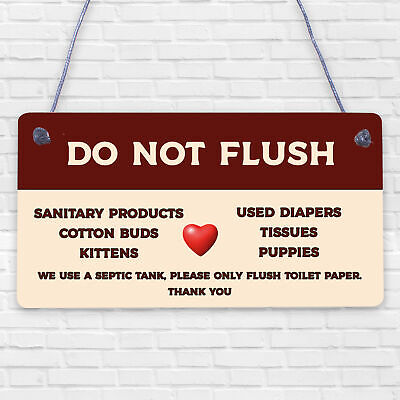 Do Not Flush Septic Tank Hanging Plaque Bathroom Wall Door Toilet Thank You Sign