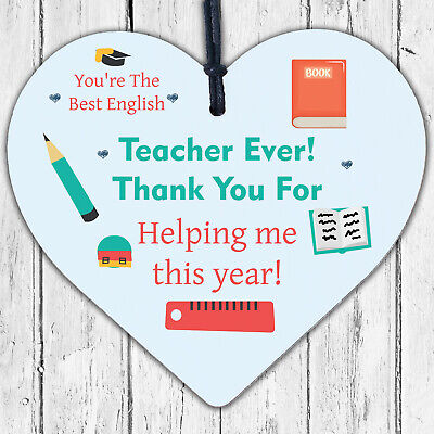 Teacher Wooden Heart Thank You Gifts for English Teacher Leaving Gift Keepsake