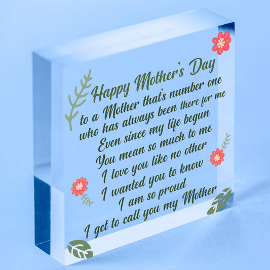 MOTHERS DAY ACRYLIC GIFT PERFECT MUM FAMILY YOU ARE THE WORLD PLAQUE