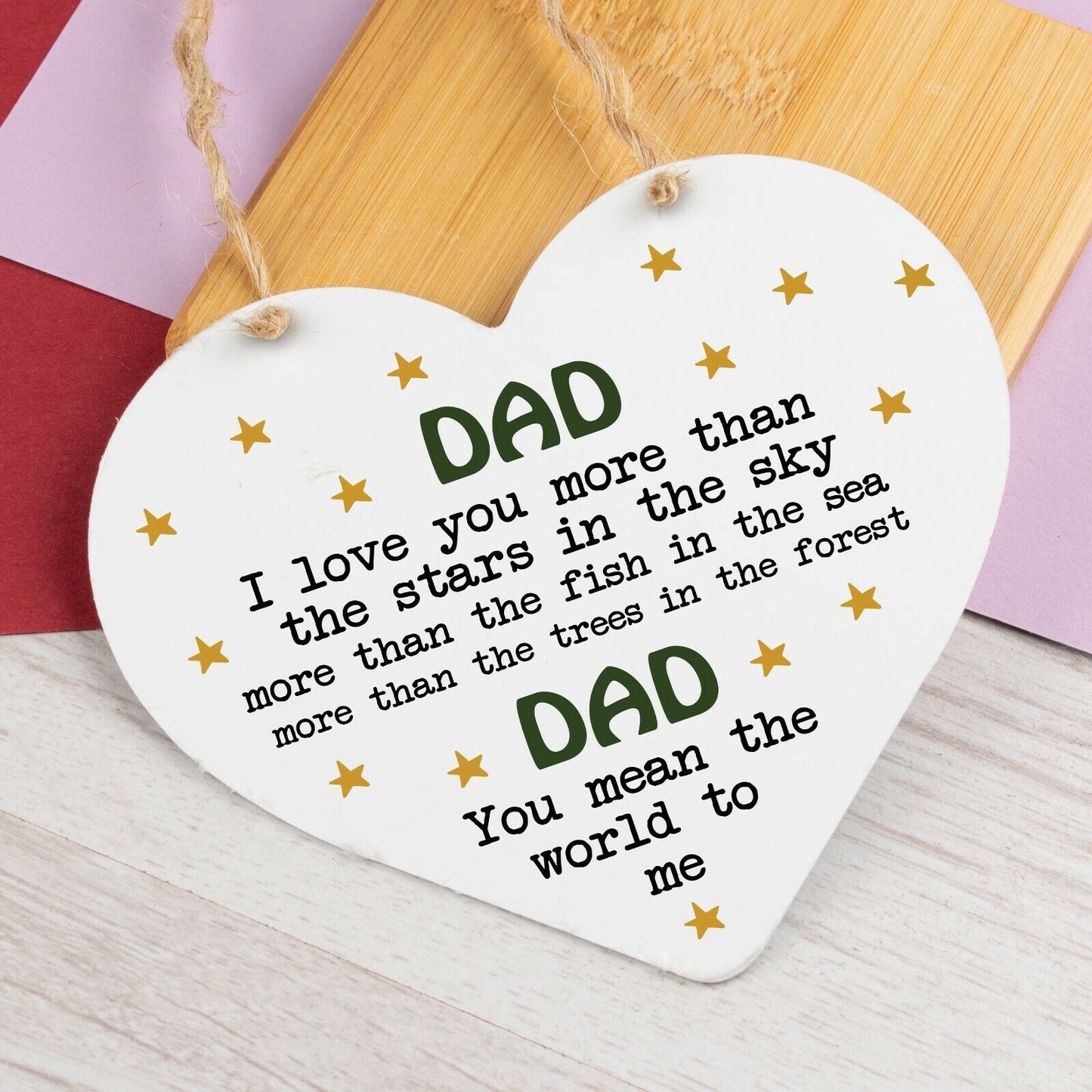 Fathers Day Best Step Dad Daddy Hanging Wooden Heart Thank You Gift Present