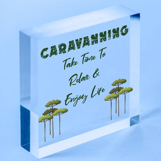 Happy Campers Live Here Hanging Plaque Caravan Motorhome Sign Gift