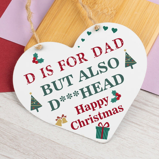 FUNNY Christmas Gift For Dad Wood Heart Rude Gift For Dad From Daughter Keepsake