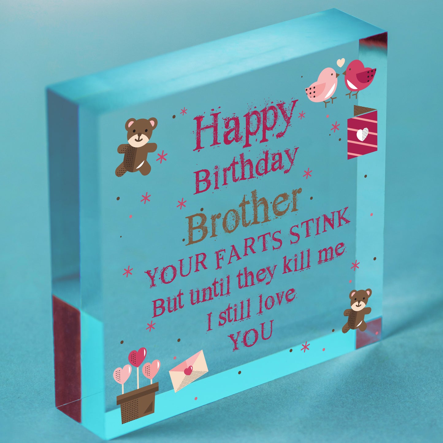 Love You Funny Happy Birthday Card Wooden Heart Brother Birthday Gift Thank You Free-Standing Block