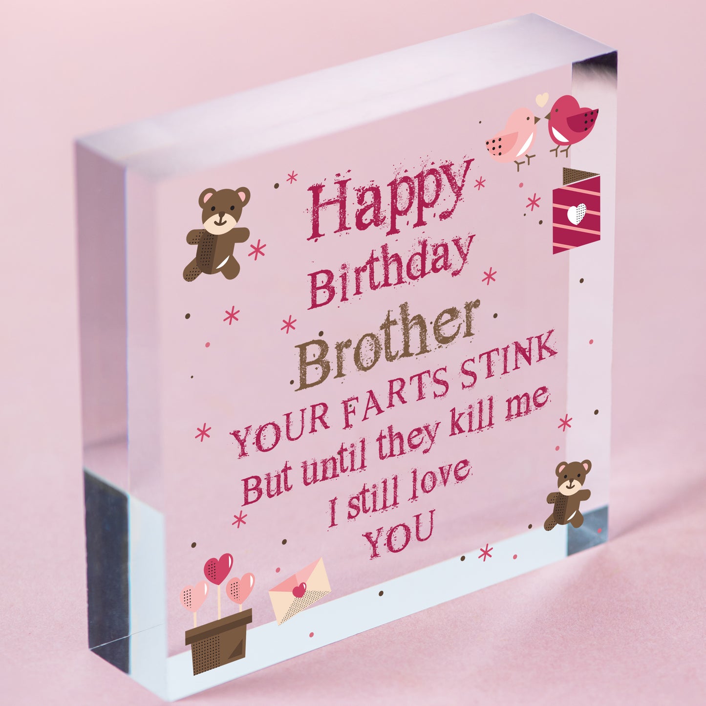 Love You Funny Happy Birthday Card Wooden Heart Brother Birthday Gift Thank You Free-Standing Block