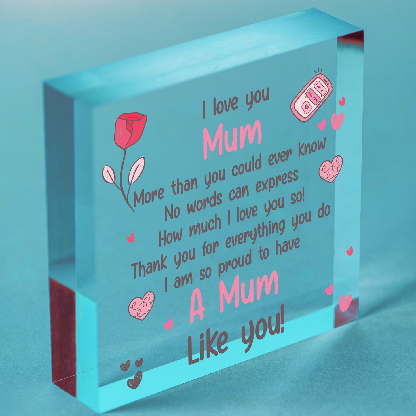 Mum Poem Gifts Handmade Wooden Hearts Mum Christmas Gifts From Daughter Son Free-Standing Block