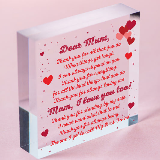 Mum Mummy Gift From Son Daughter Wooden Heart Sign Gift For Birthday Mothers Day Free-Standing Block