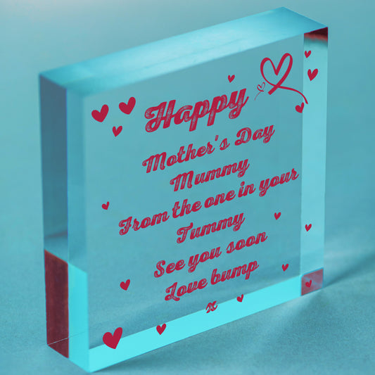 Mothers Day Mummy To Be Gift From Bump Newborn Baby Mum Wood Heart Gift Free-Standing Block