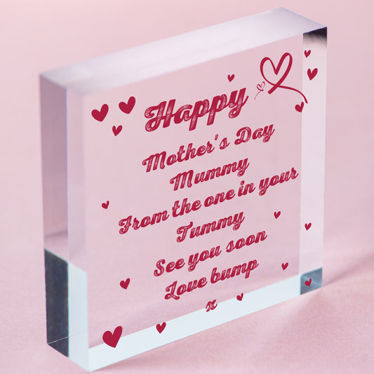 Mothers Day Mummy To Be Gift From Bump Newborn Baby Mum Wood Heart Gift Free-Standing Block