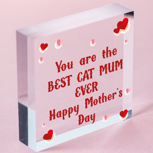 Funny Mothers Day Gift Cards Wooden Heart Best Cat Mum Gifts Humour Cat Signs Free-Standing Block