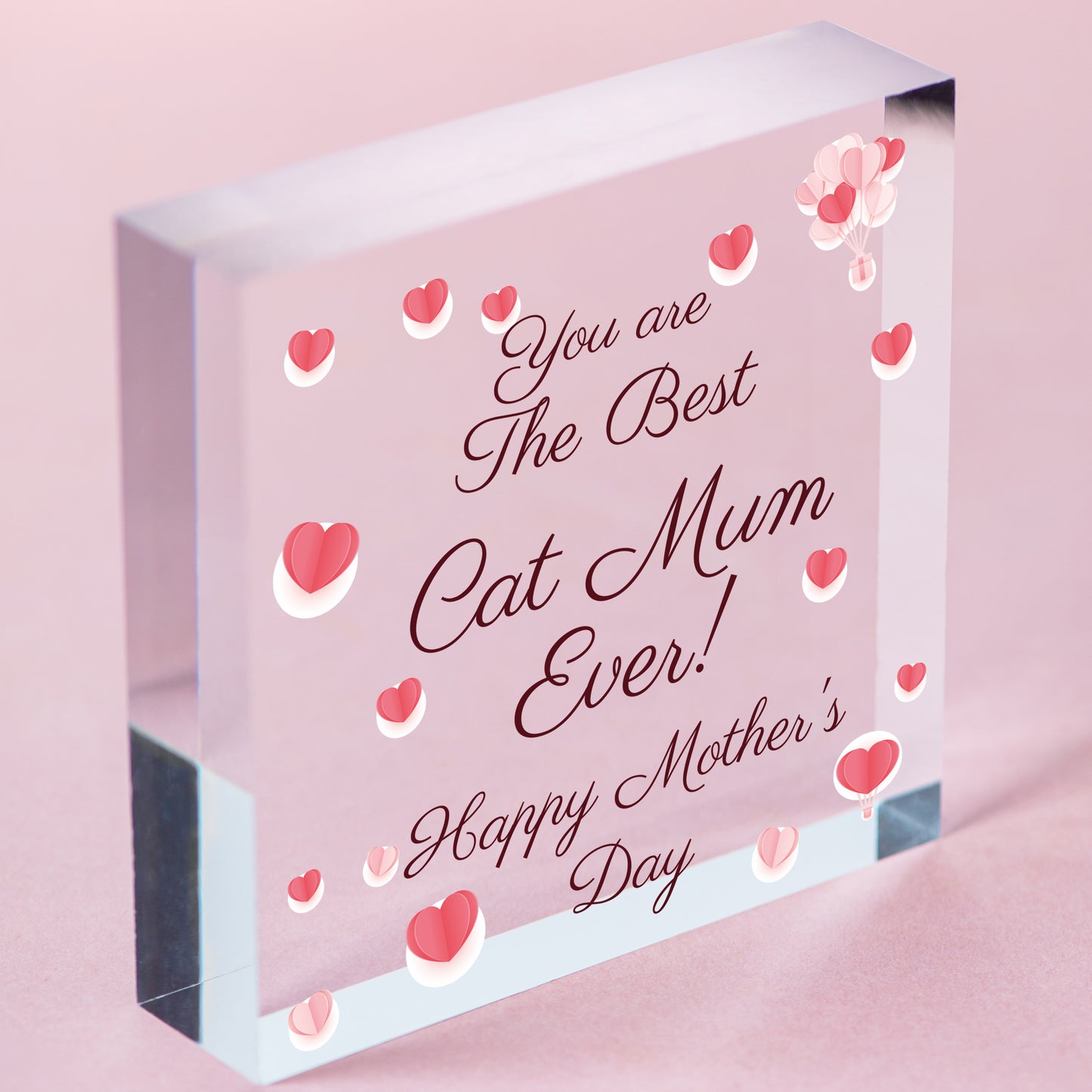 Funny Mothers Day Gift For Best Cat Mum Wood Heart Gift From Cat Pet Gift Free-Standing Block