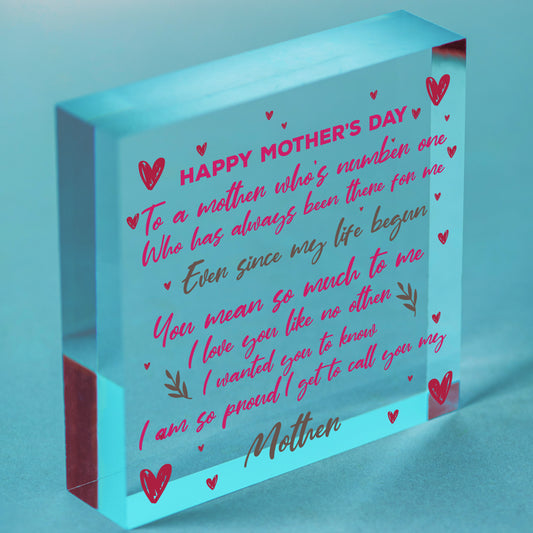 Mothers Day Gift For Mum Wood Heart Keepsake Love Thank You Plaque Gift For Her Free-Standing Block