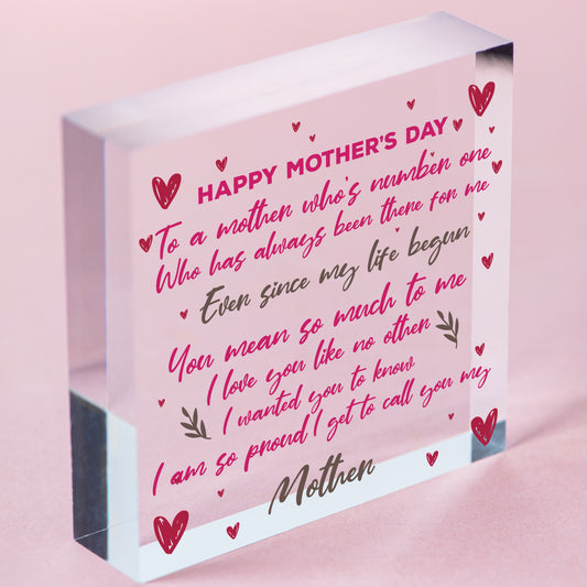 Mothers Day Gift For Mum Wood Heart Keepsake Love Thank You Plaque Gift For Her Free-Standing Block